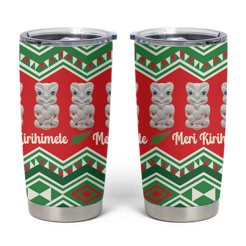 New Zealand Christmas In July Tumbler Cup Meri Kirihimete Hei Tiki Taniko Motifs Seamless