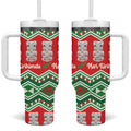New Zealand Christmas In July Tumbler With Handle Meri Kirihimete Hei Tiki Taniko Motifs Seamless