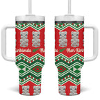 New Zealand Christmas In July Tumbler With Handle Meri Kirihimete Hei Tiki Taniko Motifs Seamless