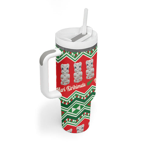 New Zealand Christmas In July Tumbler With Handle Meri Kirihimete Hei Tiki Taniko Motifs Seamless