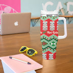 New Zealand Christmas In July Tumbler With Handle Meri Kirihimete Hei Tiki Taniko Motifs Seamless