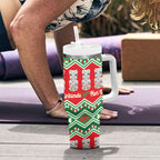 New Zealand Christmas In July Tumbler With Handle Meri Kirihimete Hei Tiki Taniko Motifs Seamless