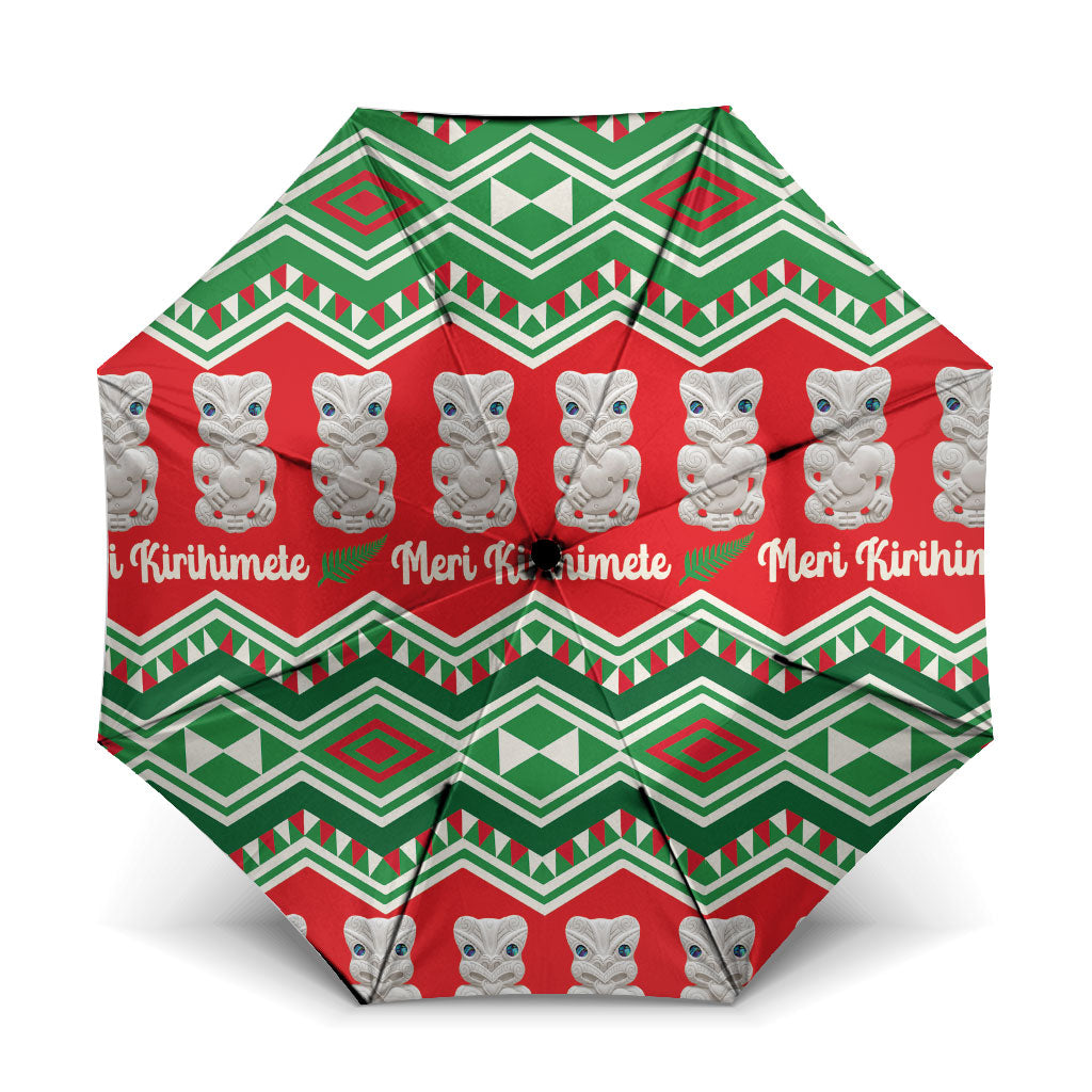 New Zealand Christmas In July Umbrella Meri Kirihimete Hei Tiki Taniko Motifs Seamless