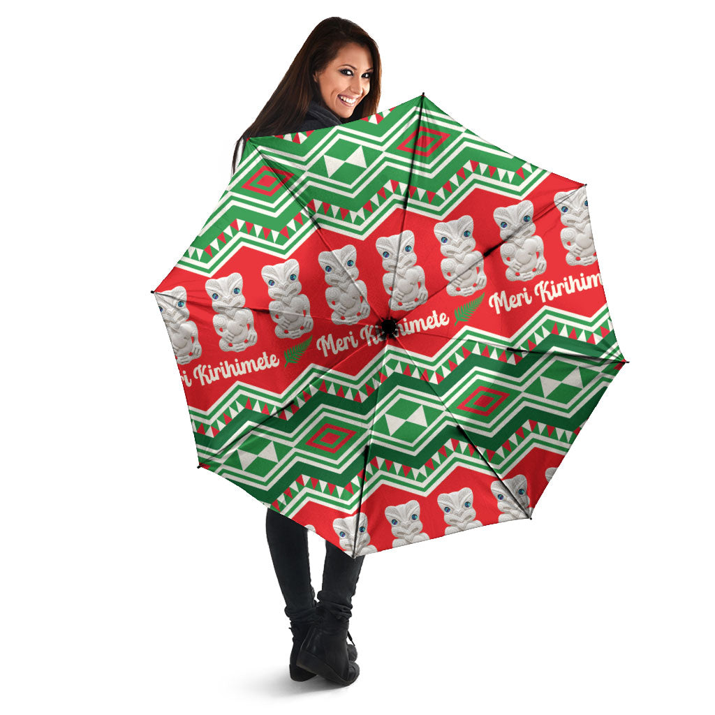 New Zealand Christmas In July Umbrella Meri Kirihimete Hei Tiki Taniko Motifs Seamless