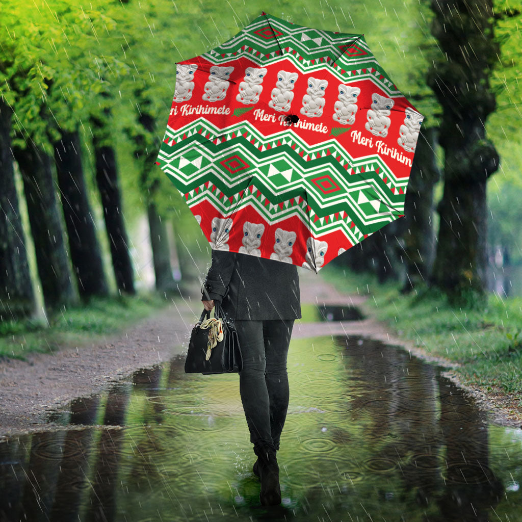 New Zealand Christmas In July Umbrella Meri Kirihimete Hei Tiki Taniko Motifs Seamless