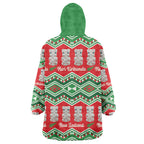 New Zealand Christmas In July Wearable Blanket Hoodie Meri Kirihimete Hei Tiki Taniko Motifs Seamless