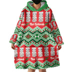 New Zealand Christmas In July Wearable Blanket Hoodie Meri Kirihimete Hei Tiki Taniko Motifs Seamless