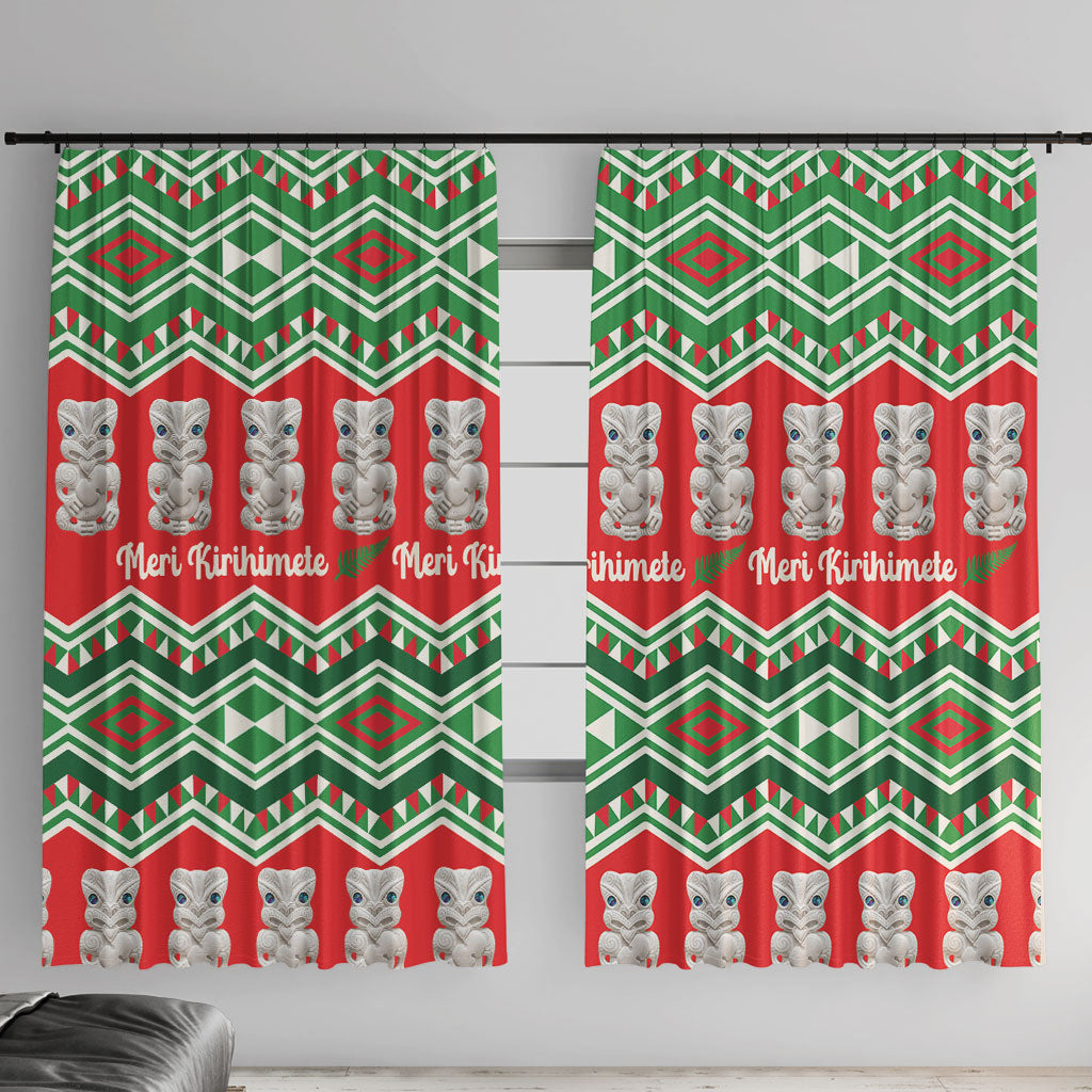 New Zealand Christmas In July Window Curtain Meri Kirihimete Hei Tiki Taniko Motifs Seamless