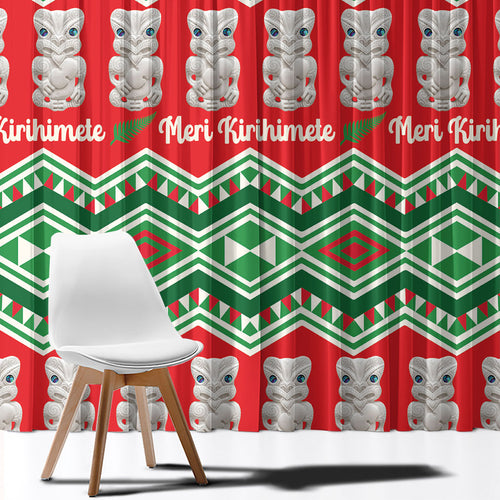 New Zealand Christmas In July Window Curtain Meri Kirihimete Hei Tiki Taniko Motifs Seamless