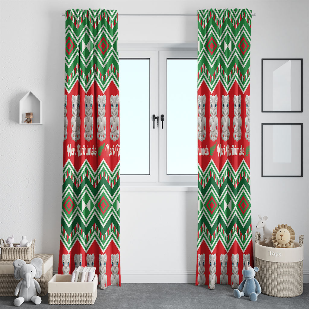 New Zealand Christmas In July Window Curtain Meri Kirihimete Hei Tiki Taniko Motifs Seamless