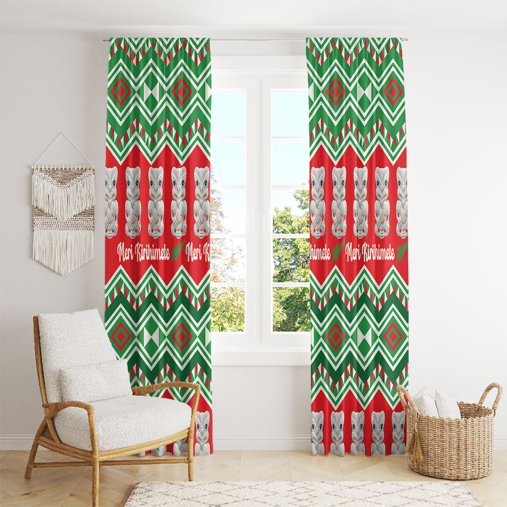 New Zealand Christmas In July Window Curtain Meri Kirihimete Hei Tiki Taniko Motifs Seamless