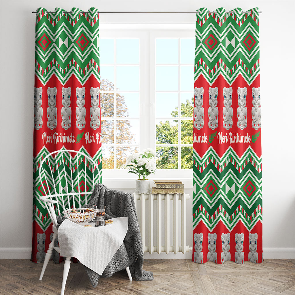 New Zealand Christmas In July Window Curtain Meri Kirihimete Hei Tiki Taniko Motifs Seamless