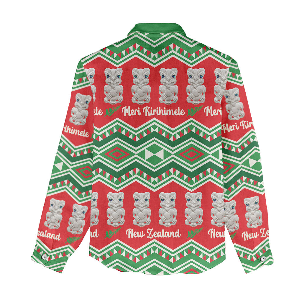 New Zealand Christmas In July Women Casual Shirt Meri Kirihimete Hei Tiki Taniko Motifs Seamless