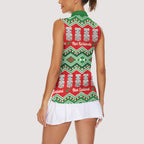 New Zealand Christmas In July Women Sleeveless Polo Shirt Meri Kirihimete Hei Tiki Taniko Motifs Seamless