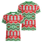 New Zealand Christmas In July Women V-Neck T-Shirt Meri Kirihimete Hei Tiki Taniko Motifs Seamless