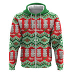 New Zealand Christmas In July Zip Hoodie Meri Kirihimete Hei Tiki Taniko Motifs Seamless