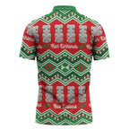 New Zealand Christmas In July Zipper Polo Shirt Meri Kirihimete Hei Tiki Taniko Motifs Seamless