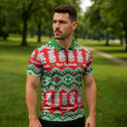 New Zealand Christmas In July Zipper Polo Shirt Meri Kirihimete Hei Tiki Taniko Motifs Seamless