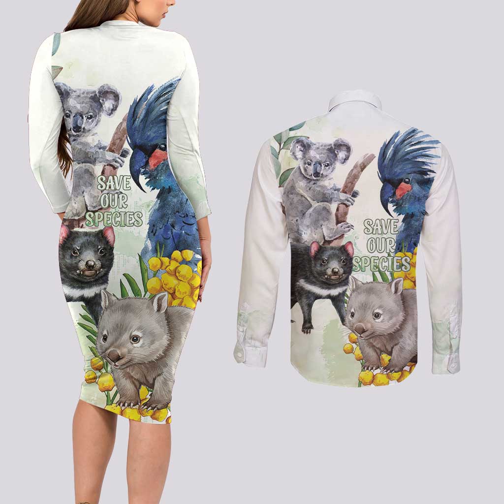 National Threatened Species Day Australia Couples Matching Long Sleeve Bodycon Dress and Long Sleeve Button Shirt Aussie Animals Save Our Species - Aussie Hoodie