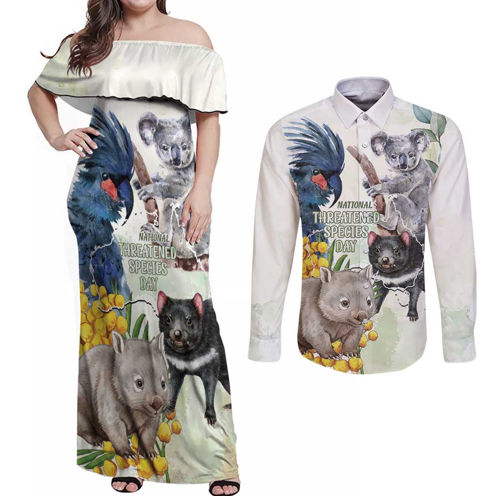 National Threatened Species Day Australia Couples Matching Off Shoulder Maxi Dress and Long Sleeve Button Shirt Aussie Animals Save Our Species - Aussie Hoodie