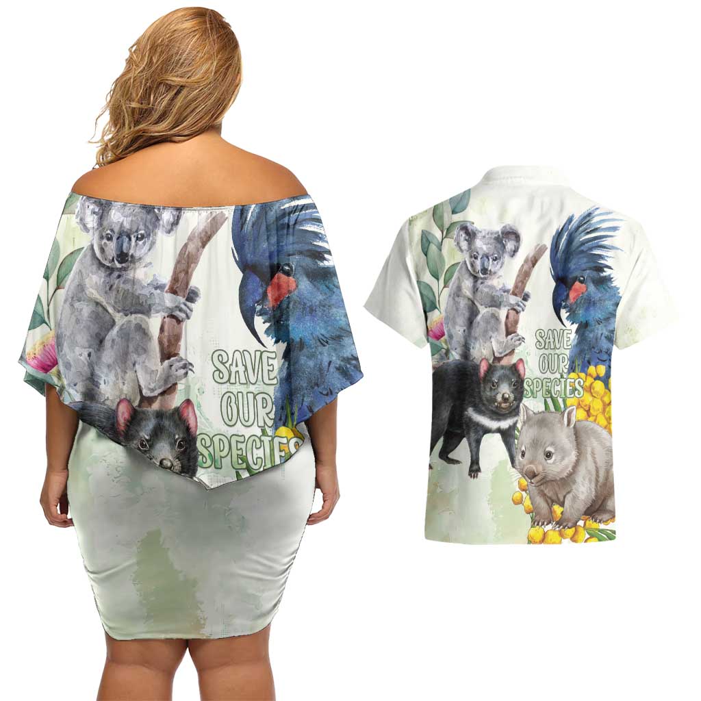 National Threatened Species Day Australia Couples Matching Off Shoulder Short Dress and Hawaiian Shirt Aussie Animals Save Our Species - Aussie Hoodie