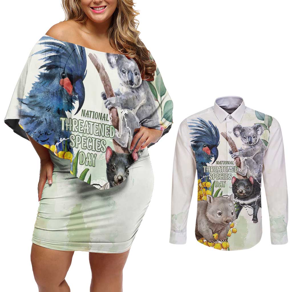 National Threatened Species Day Australia Couples Matching Off Shoulder Short Dress and Long Sleeve Button Shirt Aussie Animals Save Our Species - Aussie Hoodie