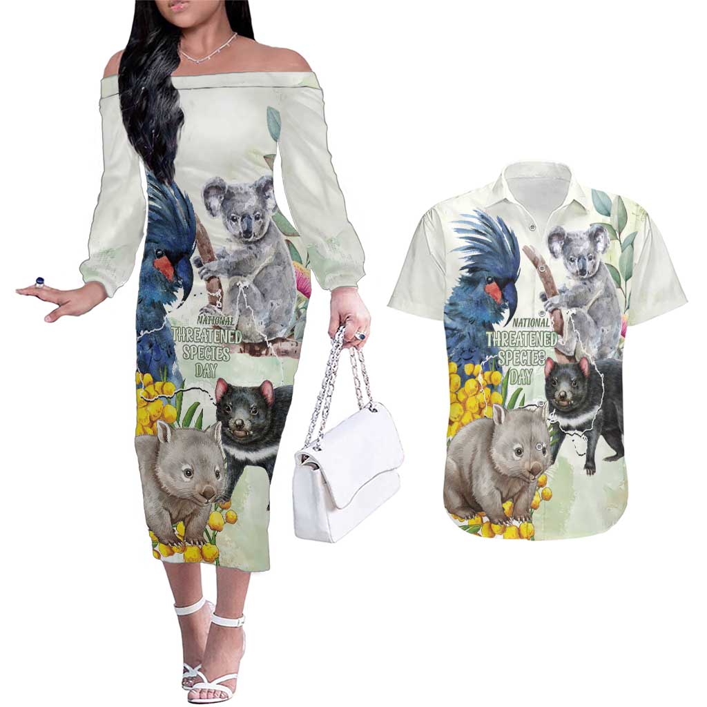 National Threatened Species Day Australia Couples Matching Off The Shoulder Long Sleeve Dress and Hawaiian Shirt Aussie Animals Save Our Species - Aussie Hoodie