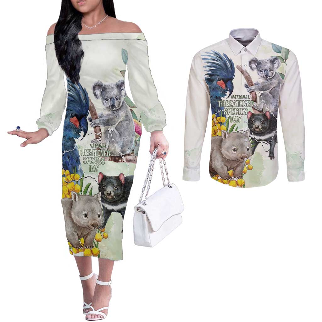 National Threatened Species Day Australia Couples Matching Off The Shoulder Long Sleeve Dress and Long Sleeve Button Shirt Aussie Animals Save Our Species - Aussie Hoodie