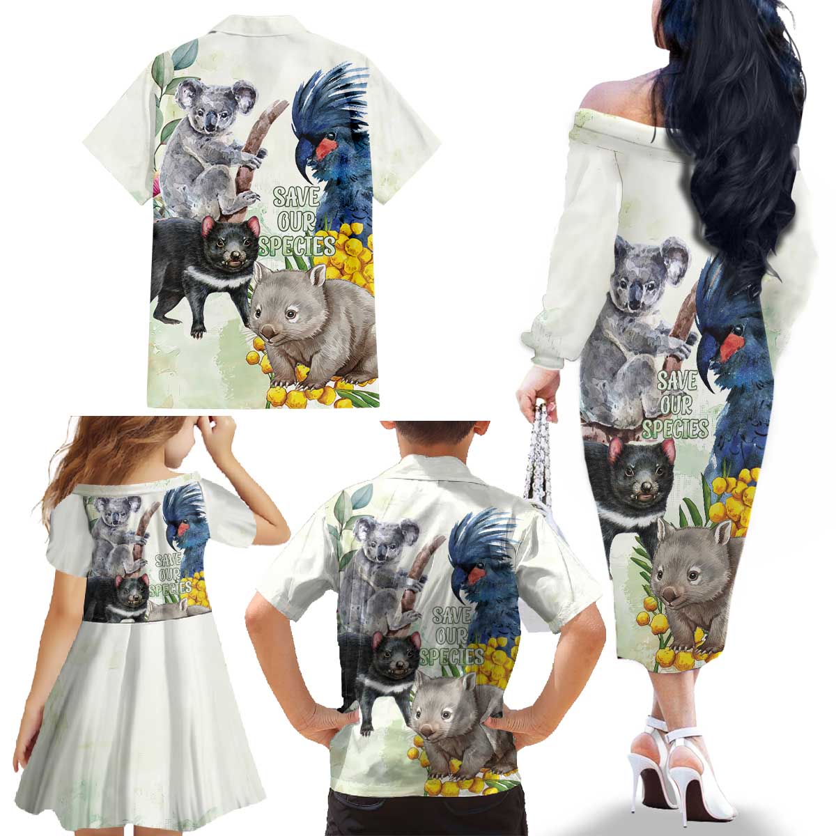National Threatened Species Day Australia Family Matching Off The Shoulder Long Sleeve Dress and Hawaiian Shirt Aussie Animals Save Our Species - Aussie Hoodie