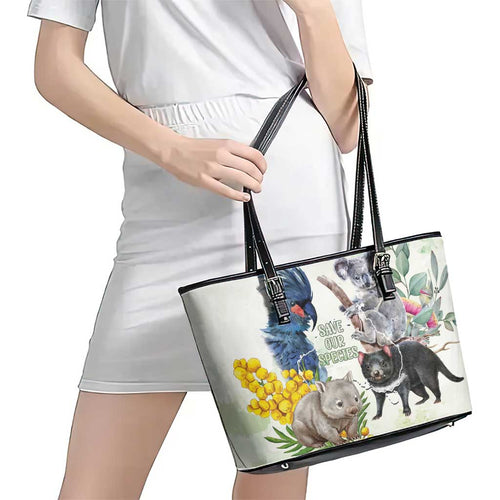 National Threatened Species Day Australia Leather Tote Bag Aussie Animals Save Our Species - Aussie Hoodie