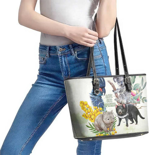 National Threatened Species Day Australia Leather Tote Bag Aussie Animals Save Our Species - Aussie Hoodie