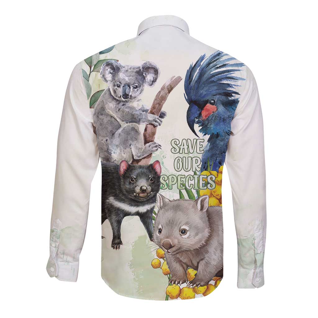 National Threatened Species Day Australia Long Sleeve Button Shirt Aussie Animals Save Our Species - Aussie Hoodie