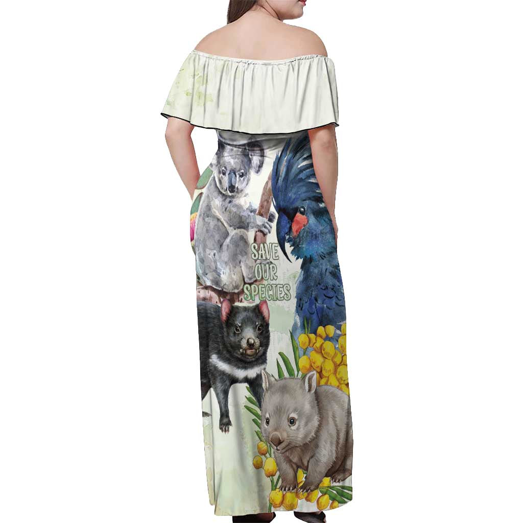 National Threatened Species Day Australia Off Shoulder Maxi Dress Aussie Animals Save Our Species - Aussie Hoodie