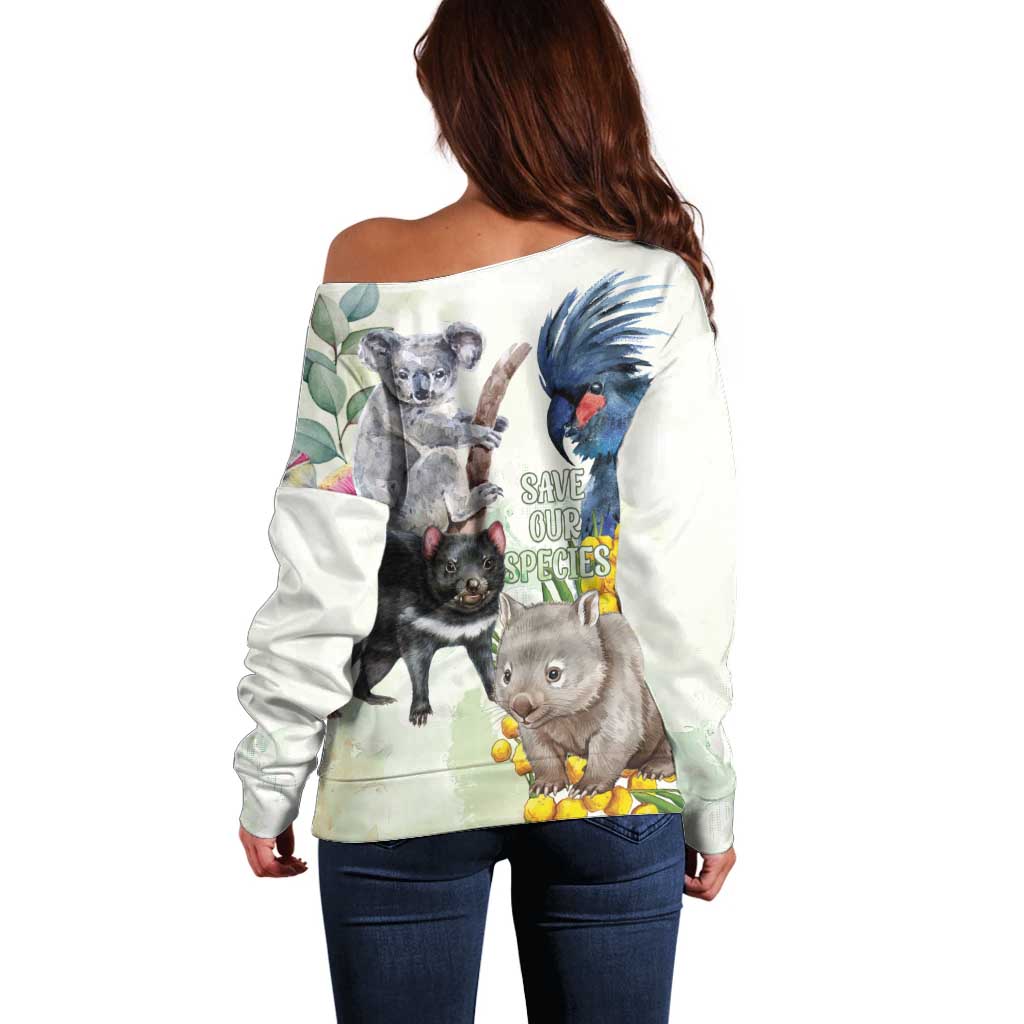 National Threatened Species Day Australia Off Shoulder Sweater Aussie Animals Save Our Species - Aussie Hoodie