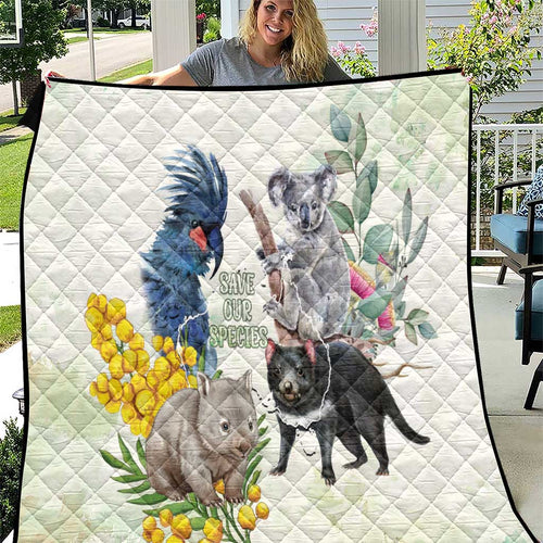 National Threatened Species Day Australia Quilt Aussie Animals Save Our Species - Aussie Hoodie