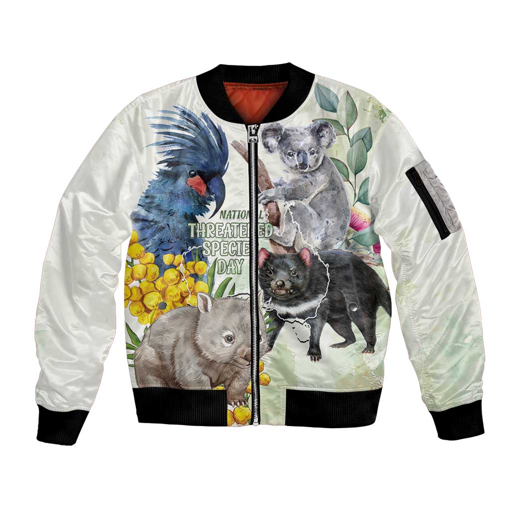 National Threatened Species Day Australia Sleeve Zip Bomber Jacket Aussie Animals Save Our Species - Aussie Hoodie