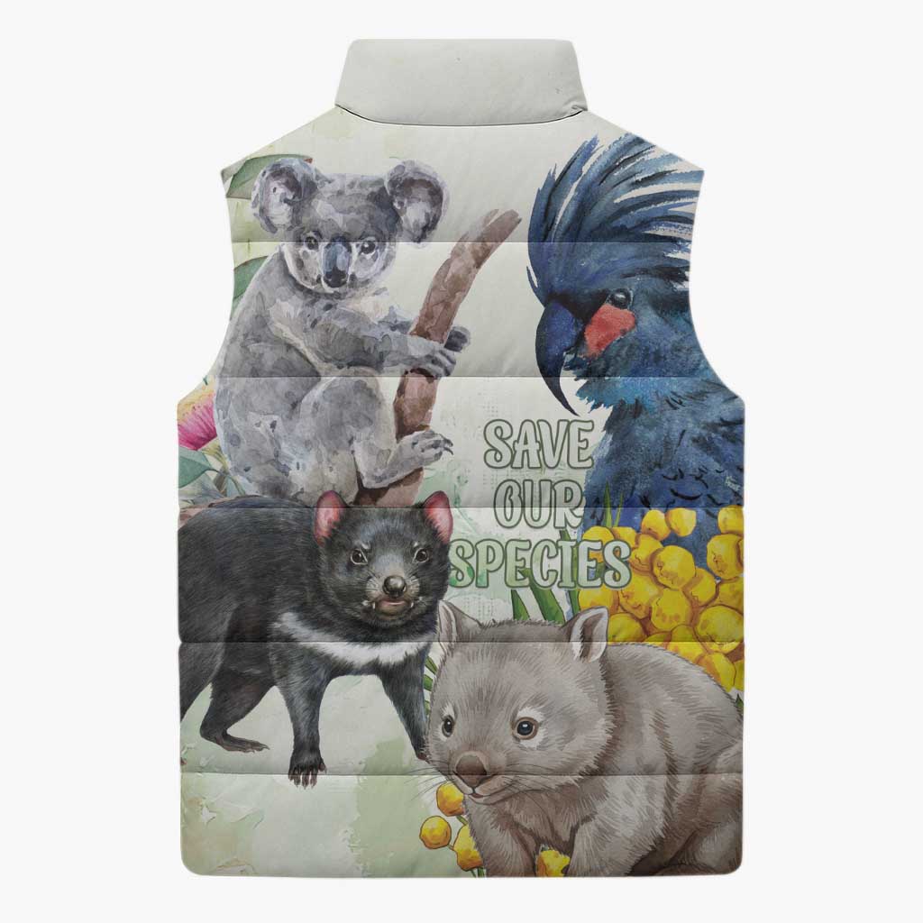 National Threatened Species Day Australia Sleeveless Puffer Jacket Aussie Animals Save Our Species - Aussie Hoodie