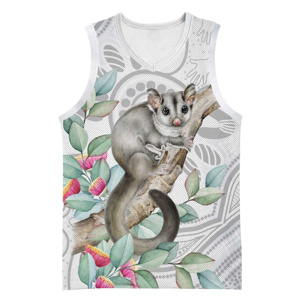 Australia Opossum Basketball Jersey Aboriginal Art Gumtree Blossoms Grunge - Aussie Hoodie