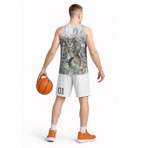 Australia Opossum Basketball Jersey Aboriginal Art Gumtree Blossoms Grunge - Aussie Hoodie