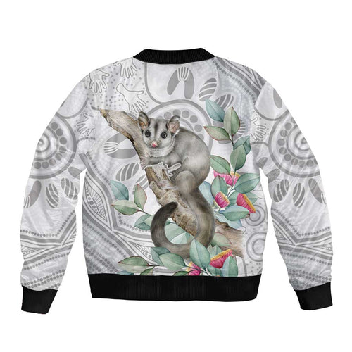 Australia Opossum Bomber Jacket Aboriginal Art Gumtree Blossoms Grunge - Aussie Hoodie