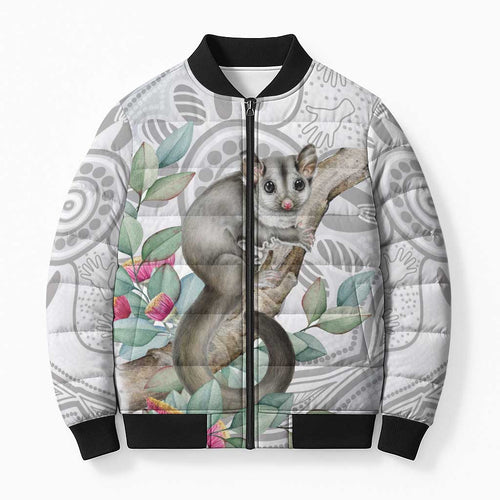 Australia Opossum Bomber Puffer Jacket Aboriginal Art Gumtree Blossoms Grunge - Aussie Hoodie