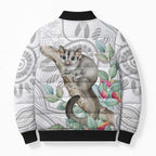 Australia Opossum Bomber Puffer Jacket Aboriginal Art Gumtree Blossoms Grunge - Aussie Hoodie