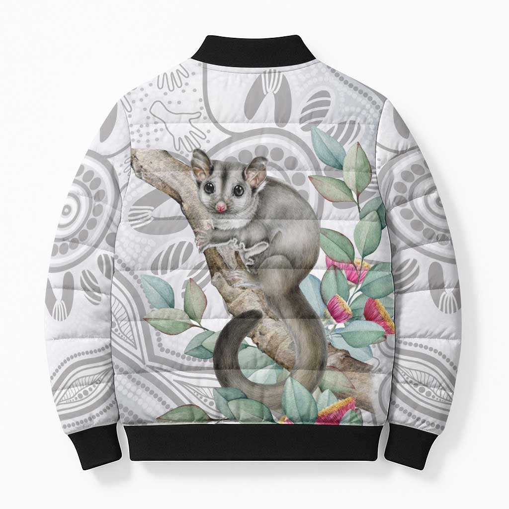 Australia Opossum Bomber Puffer Jacket Aboriginal Art Gumtree Blossoms Grunge - Aussie Hoodie