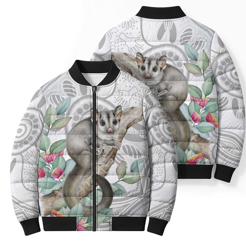 Australia Opossum Bomber Puffer Jacket Aboriginal Art Gumtree Blossoms Grunge - Aussie Hoodie