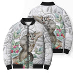 Australia Opossum Bomber Puffer Jacket Aboriginal Art Gumtree Blossoms Grunge - Aussie Hoodie