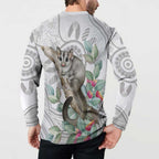 Australia Opossum Button Sweatshirt Aboriginal Art Gumtree Blossoms Grunge - Aussie Hoodie