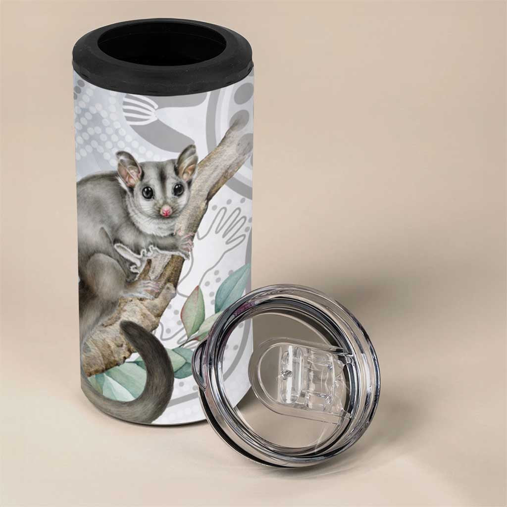 Australia Opossum 4 in 1 Can Cooler Tumbler Aboriginal Art Gumtree Blossoms Grunge - Aussie Hoodie