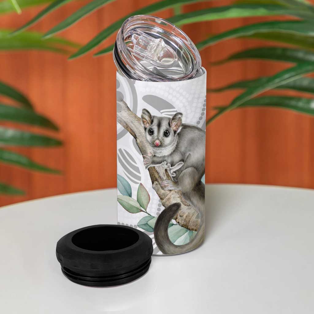 Australia Opossum 4 in 1 Can Cooler Tumbler Aboriginal Art Gumtree Blossoms Grunge - Aussie Hoodie