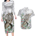 Australia Opossum Couples Matching Long Sleeve Bodycon Dress and Hawaiian Shirt Aboriginal Art Gumtree Blossoms Grunge - Aussie Hoodie