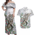 Australia Opossum Couples Matching Off Shoulder Maxi Dress and Hawaiian Shirt Aboriginal Art Gumtree Blossoms Grunge - Aussie Hoodie